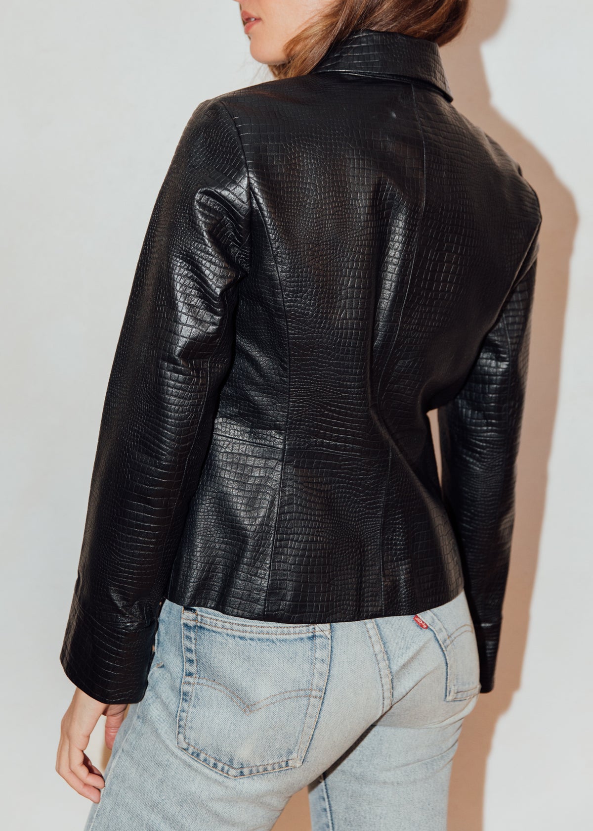 Vintage Y2K Embossed  Black Leather Jacket