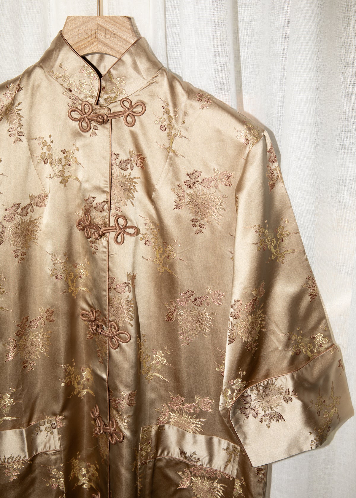 Vintage 1960s Japanese Floral Brocade Jacket in Champagne