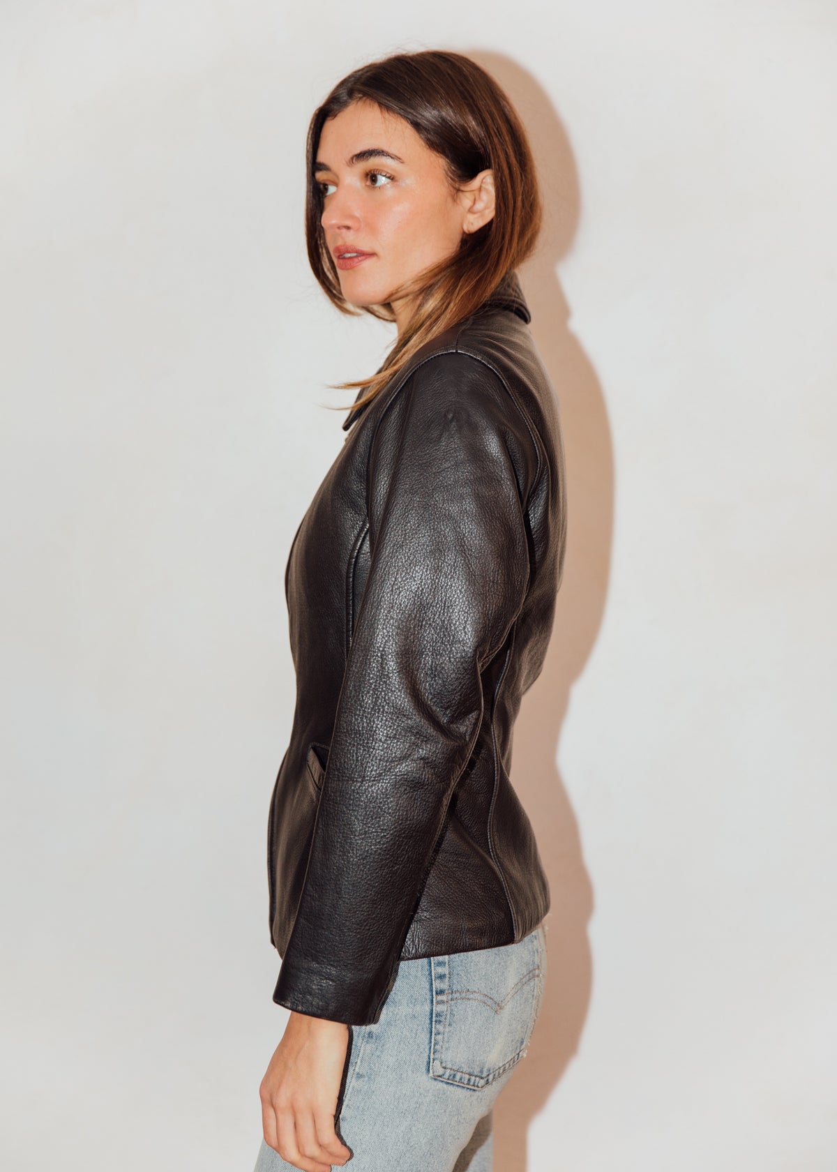 Vintage Zip Front Brown Pebbled Leather Jacket