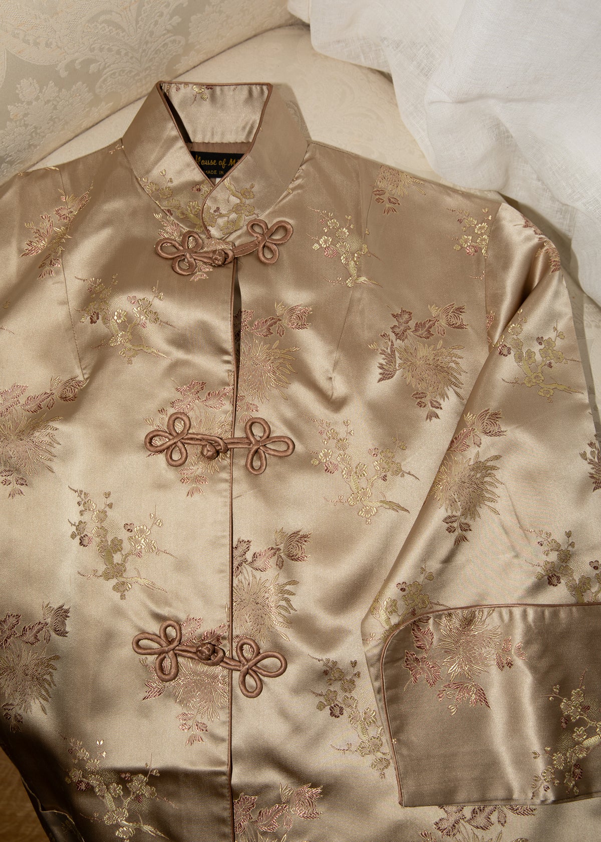 Vintage 1960s Japanese Floral Brocade Jacket in Champagne
