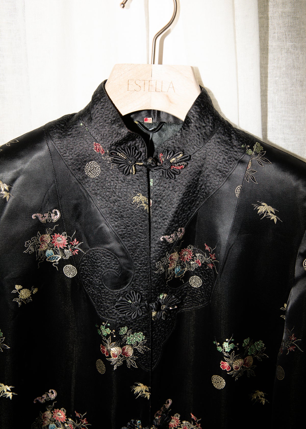 Vintage Black Floral Brocade Fur Collar Jacket