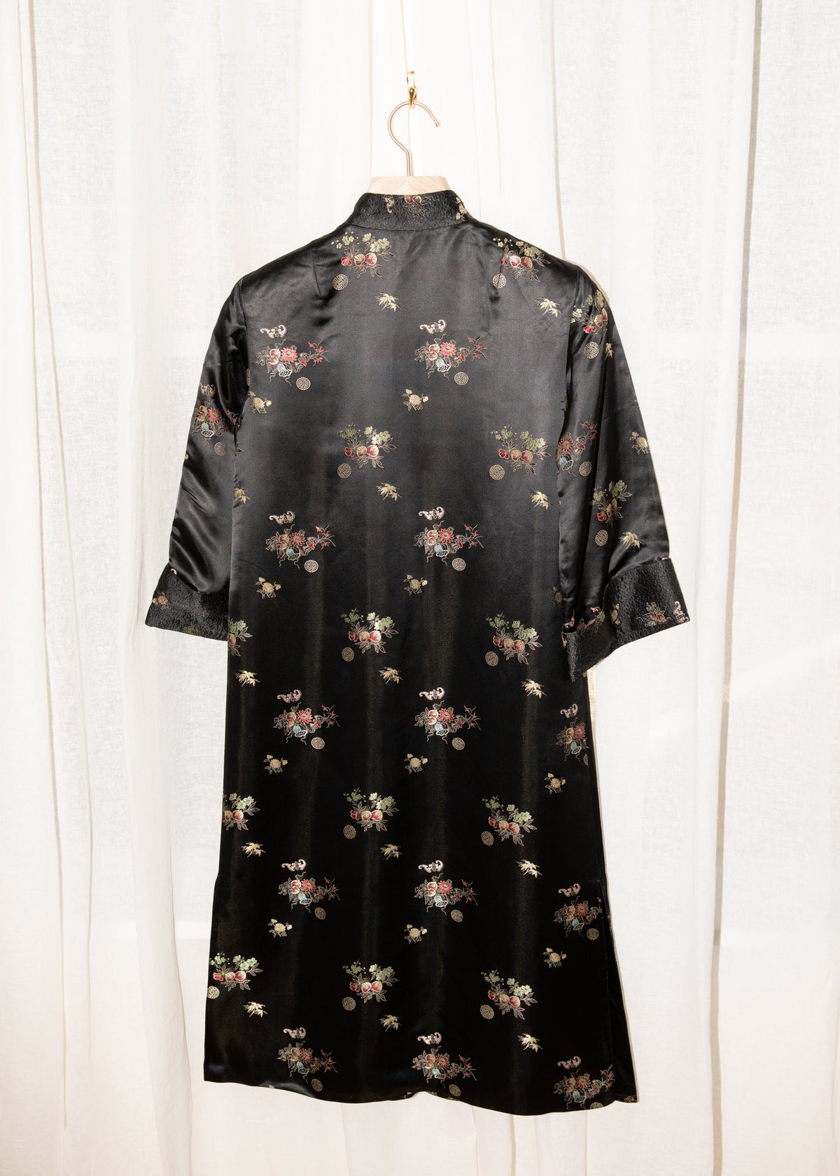 Vintage Black Floral Brocade Fur Collar Jacket