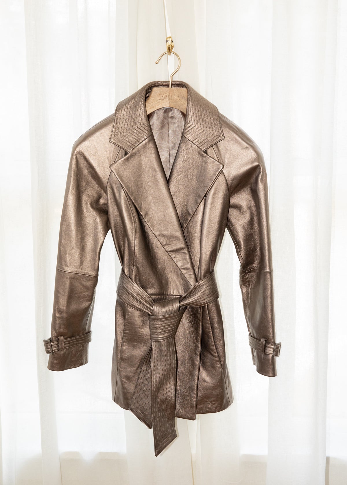 Vintage Y2K Bronze Metallic Leather Trench Jacket