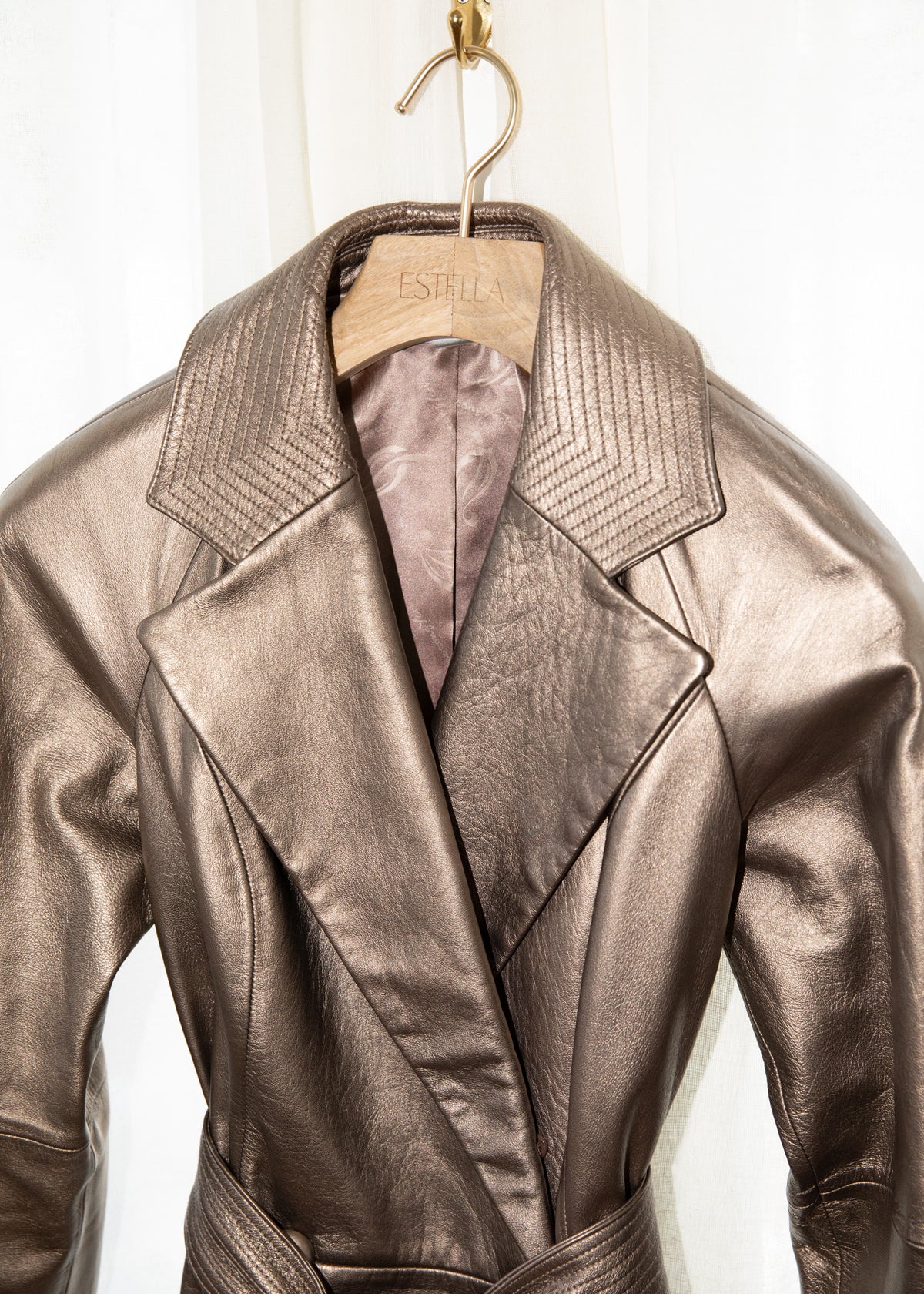 Vintage Y2K Bronze Metallic Leather Trench Jacket