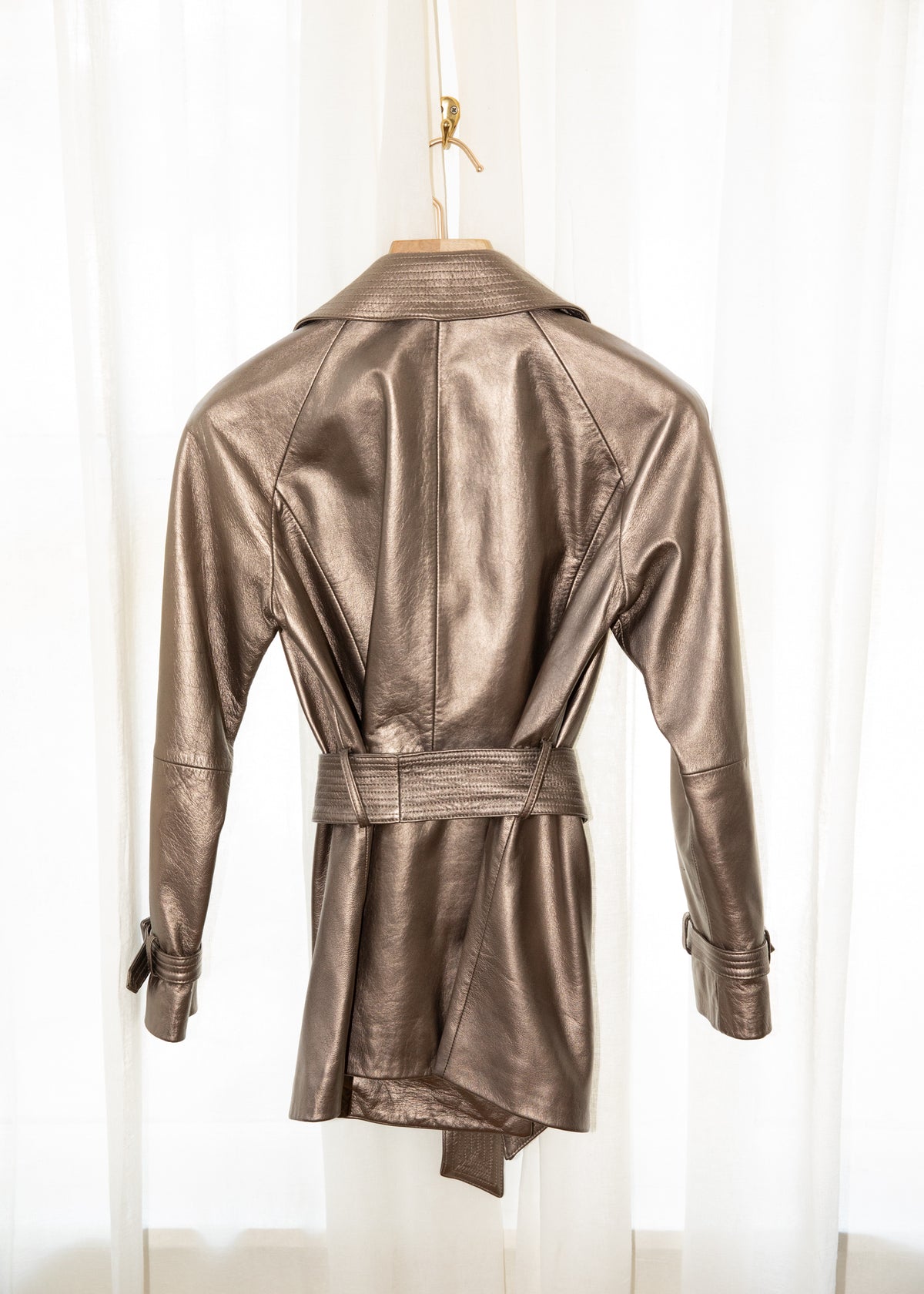 Vintage Y2K Bronze Metallic Leather Trench Jacket