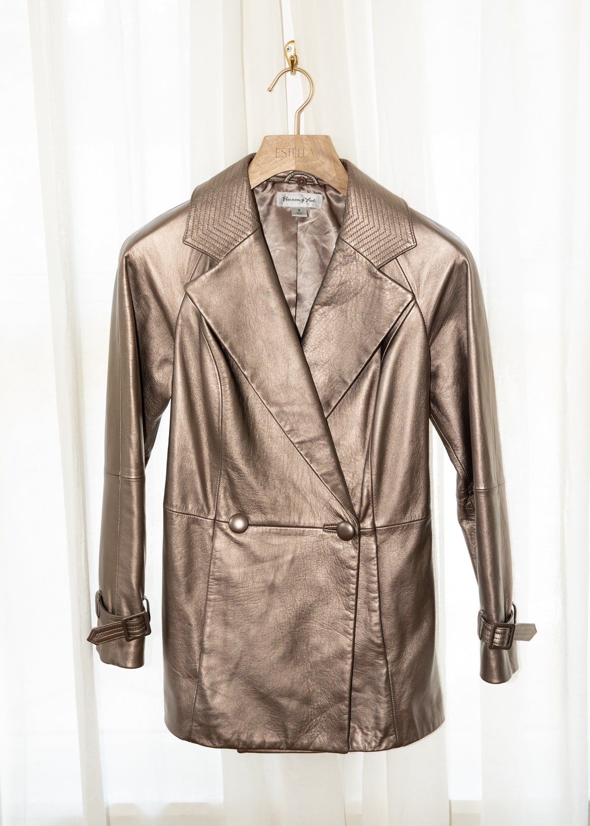 Vintage Y2K Bronze Metallic Leather Trench Jacket