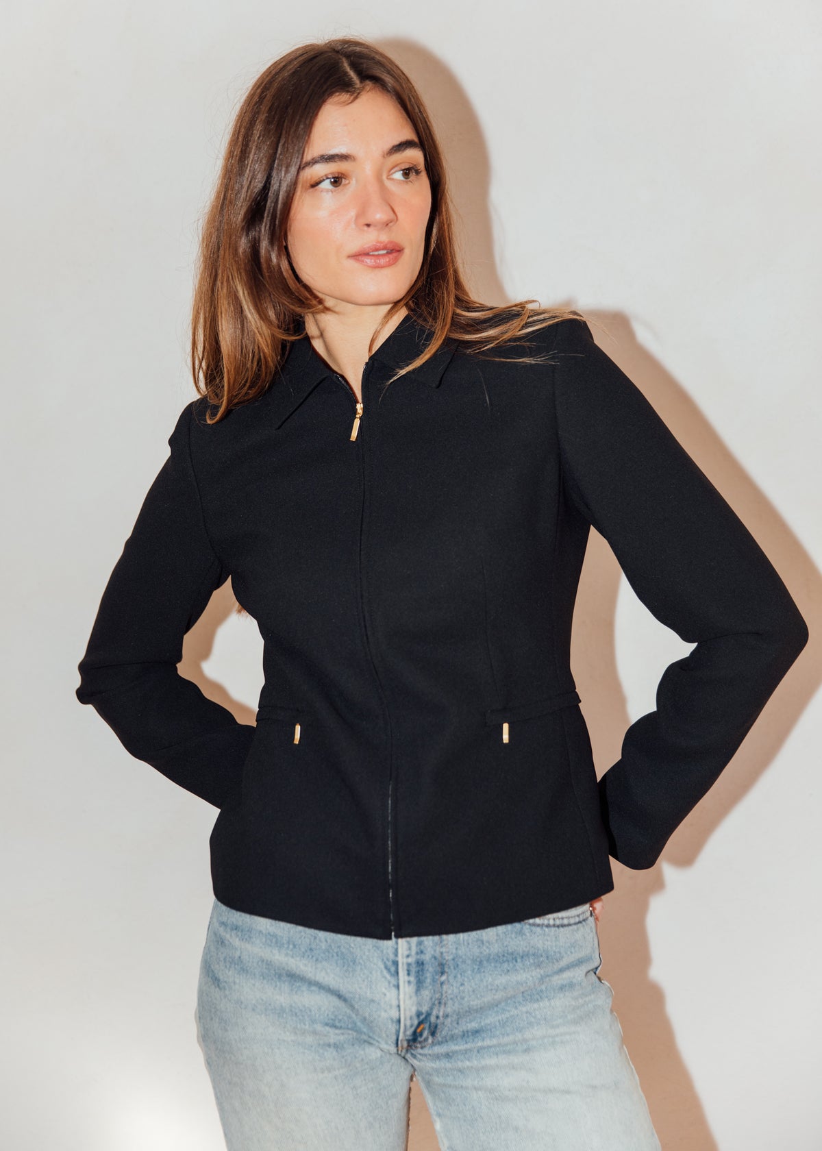 Vintage Black Zip Up Minimalist Jacket