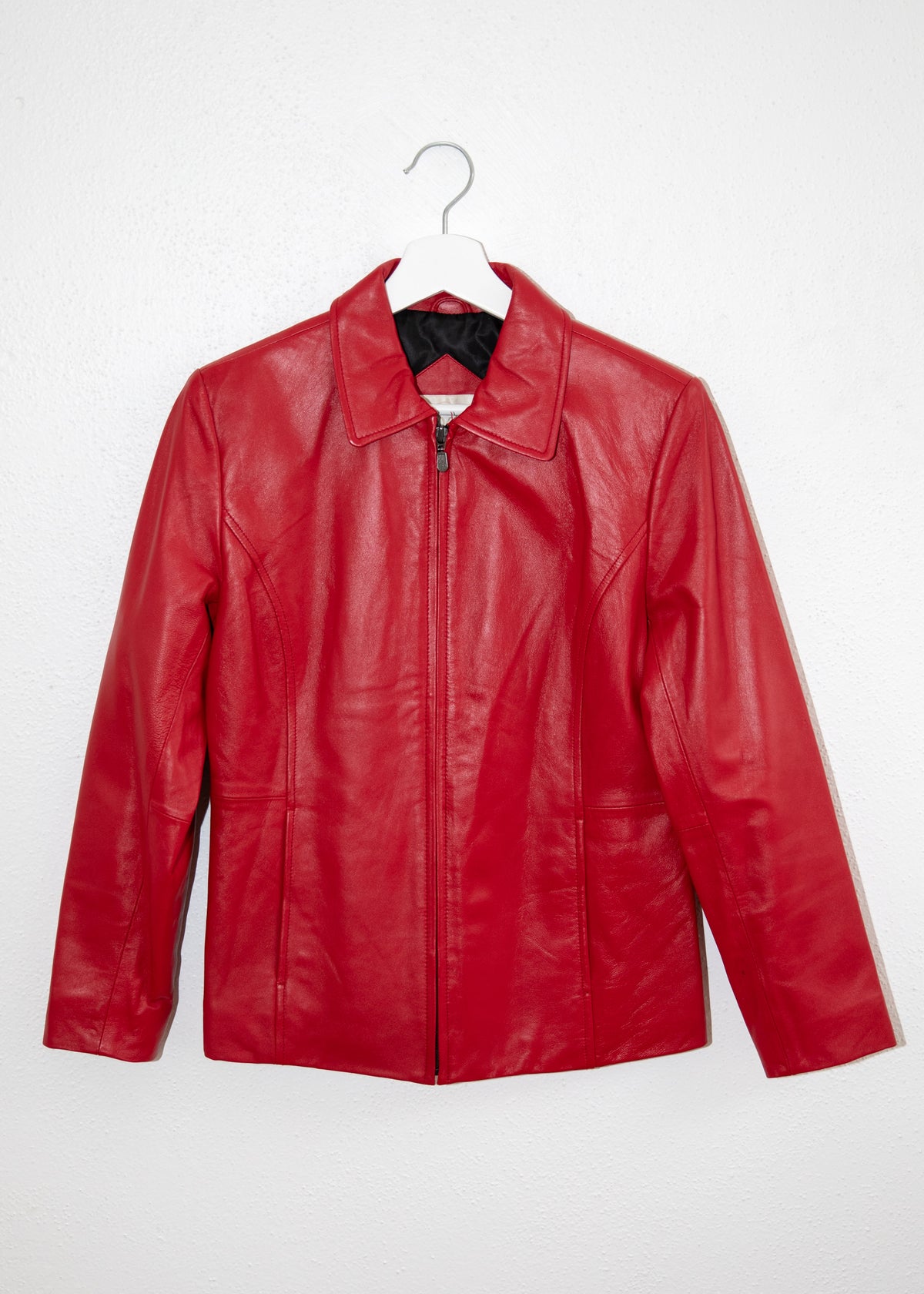 Vintage Zip Front Lipstick Red Leather Jacket
