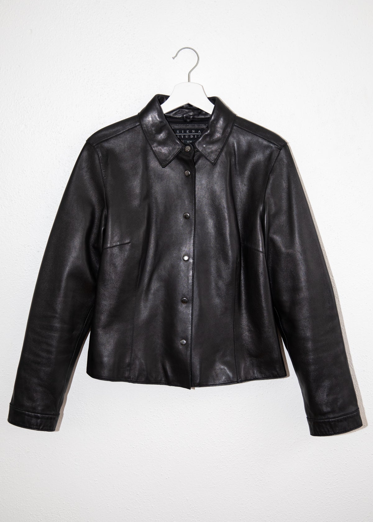 Vintage Snap-Front Leather Shirt Jacket