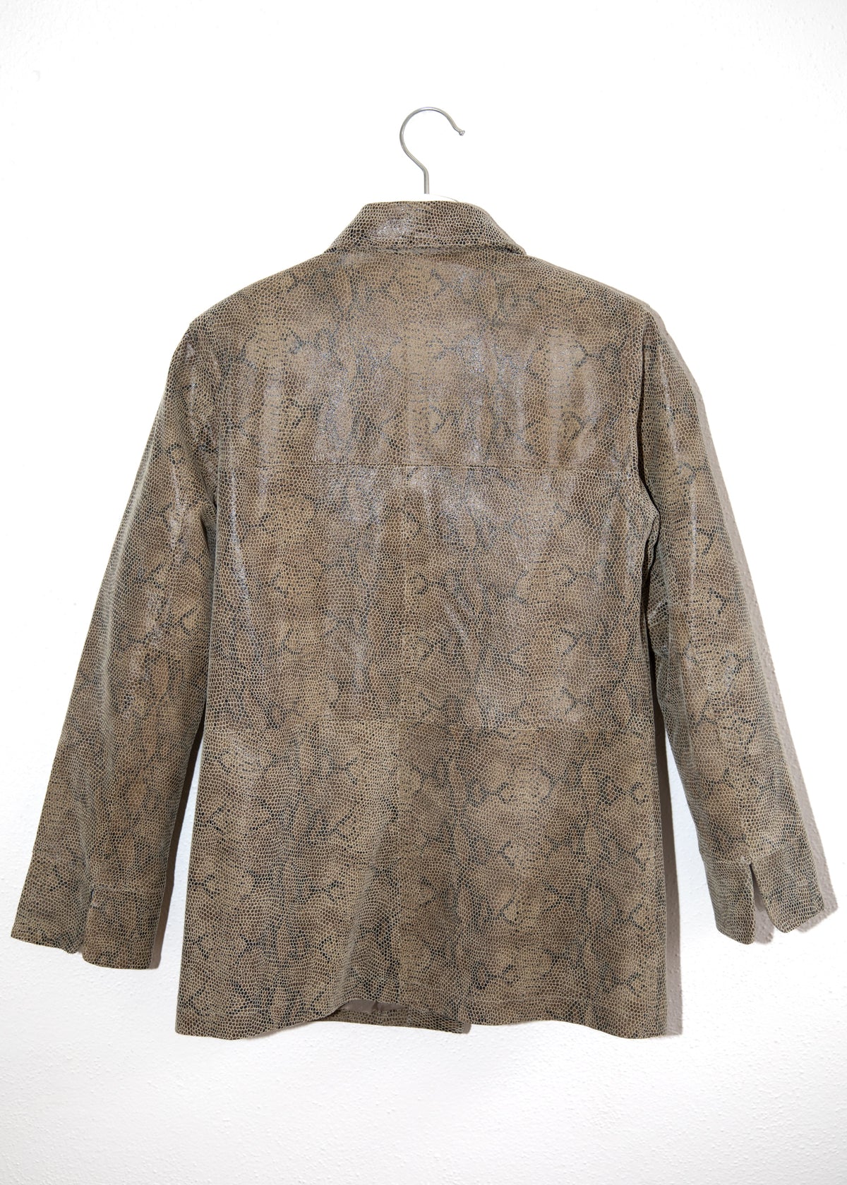 Vintage Y2K Embossed Leather Jacket in Taupe Snake