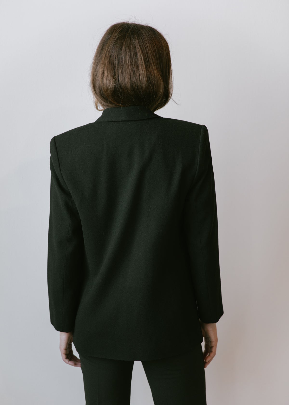 Vintage Black Wool Blazer with Gold Crest Embroidery