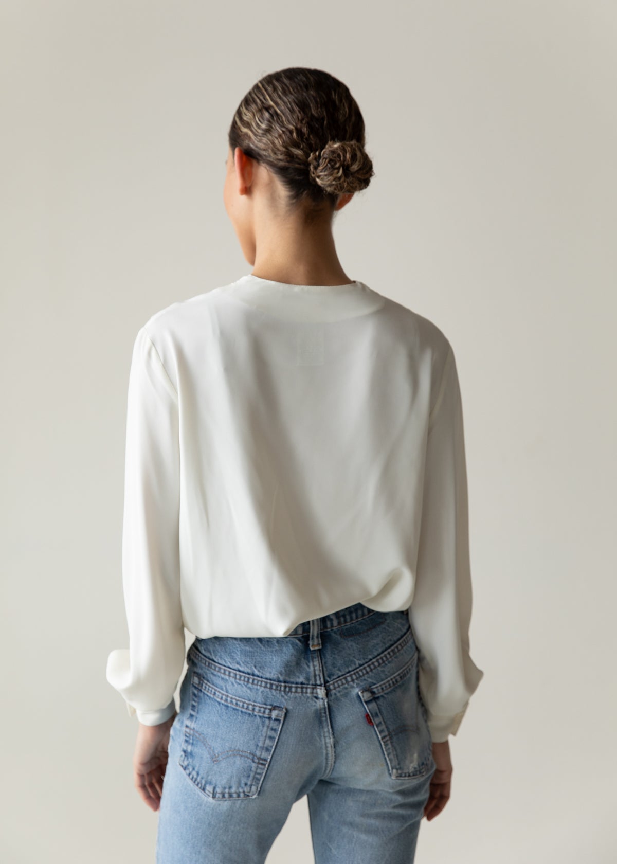 Vintage Silky Embroidered Blouse in Cream