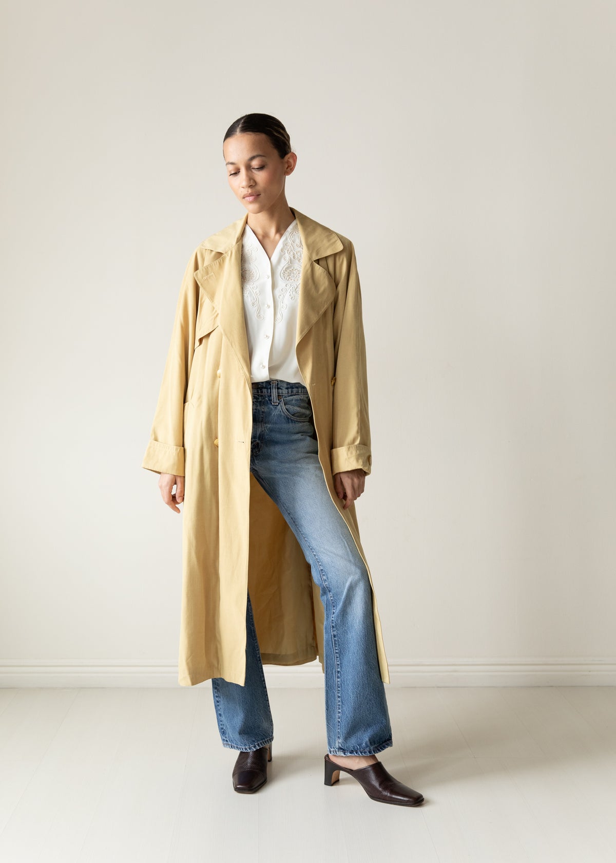 Vintage Silky Lightweight Trench Coat in Yellow