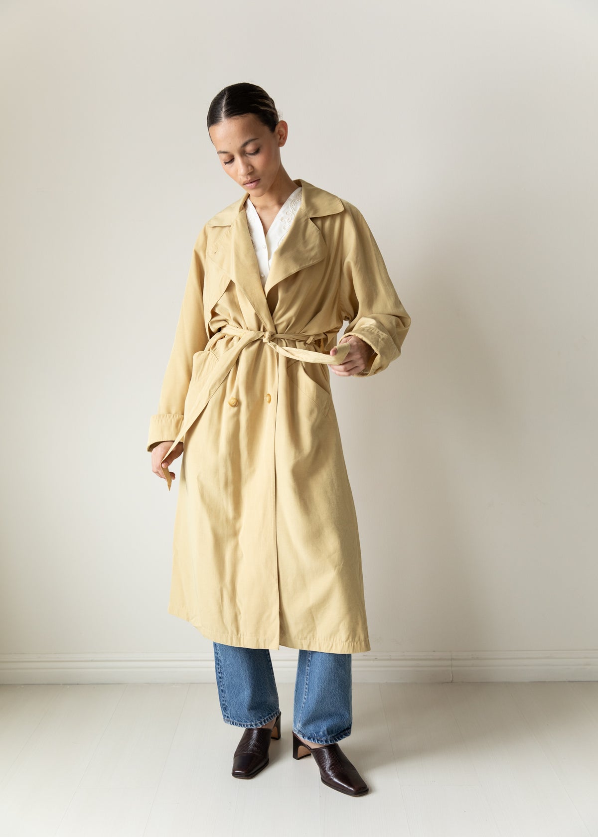 Vintage Silky Lightweight Trench Coat in Yellow