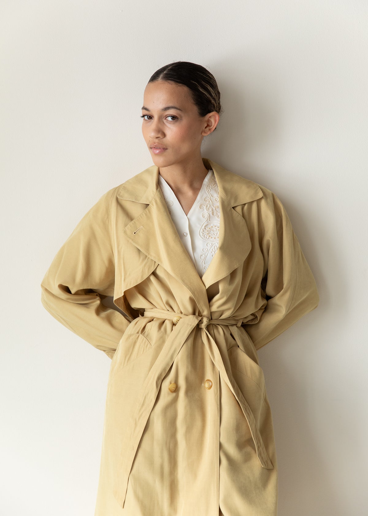 Vintage Silky Lightweight Trench Coat in Yellow
