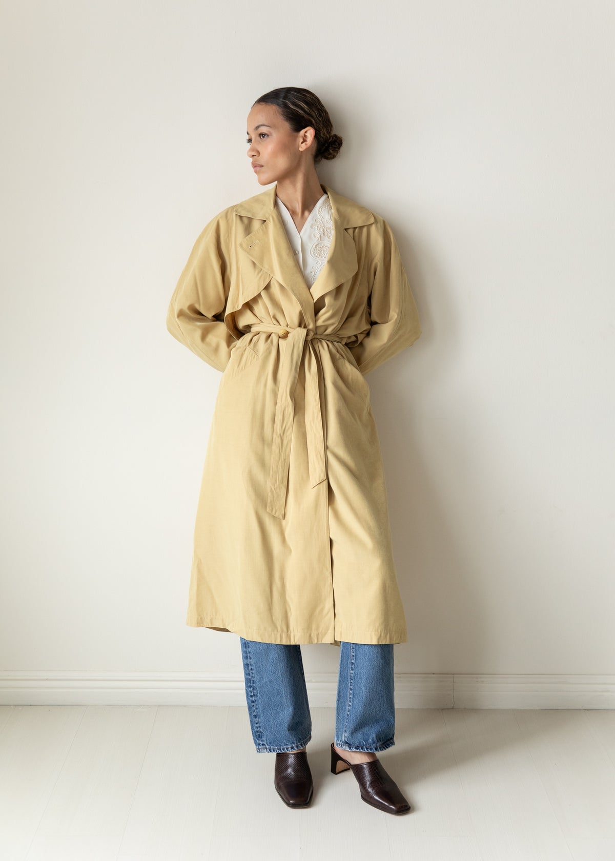 Vintage Silky Lightweight Trench Coat in Yellow