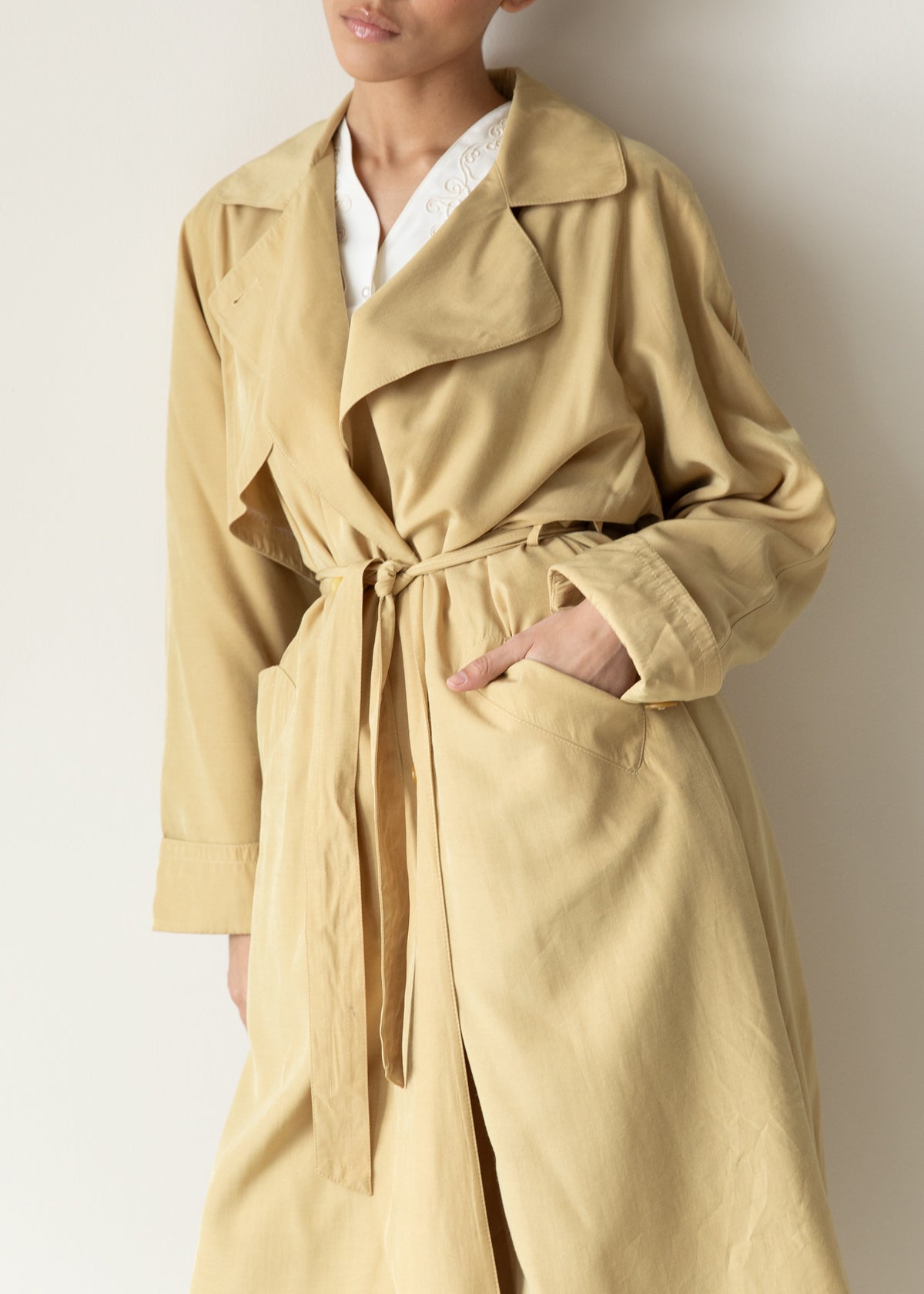 Vintage Silky Lightweight Trench Coat in Yellow