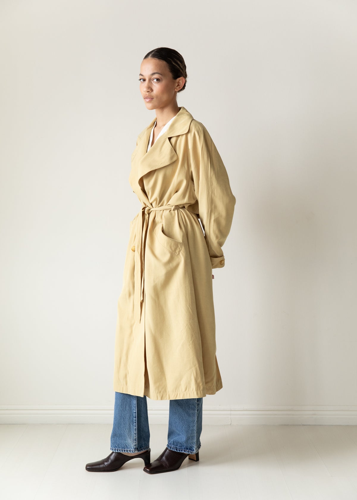 Vintage Silky Lightweight Trench Coat in Yellow