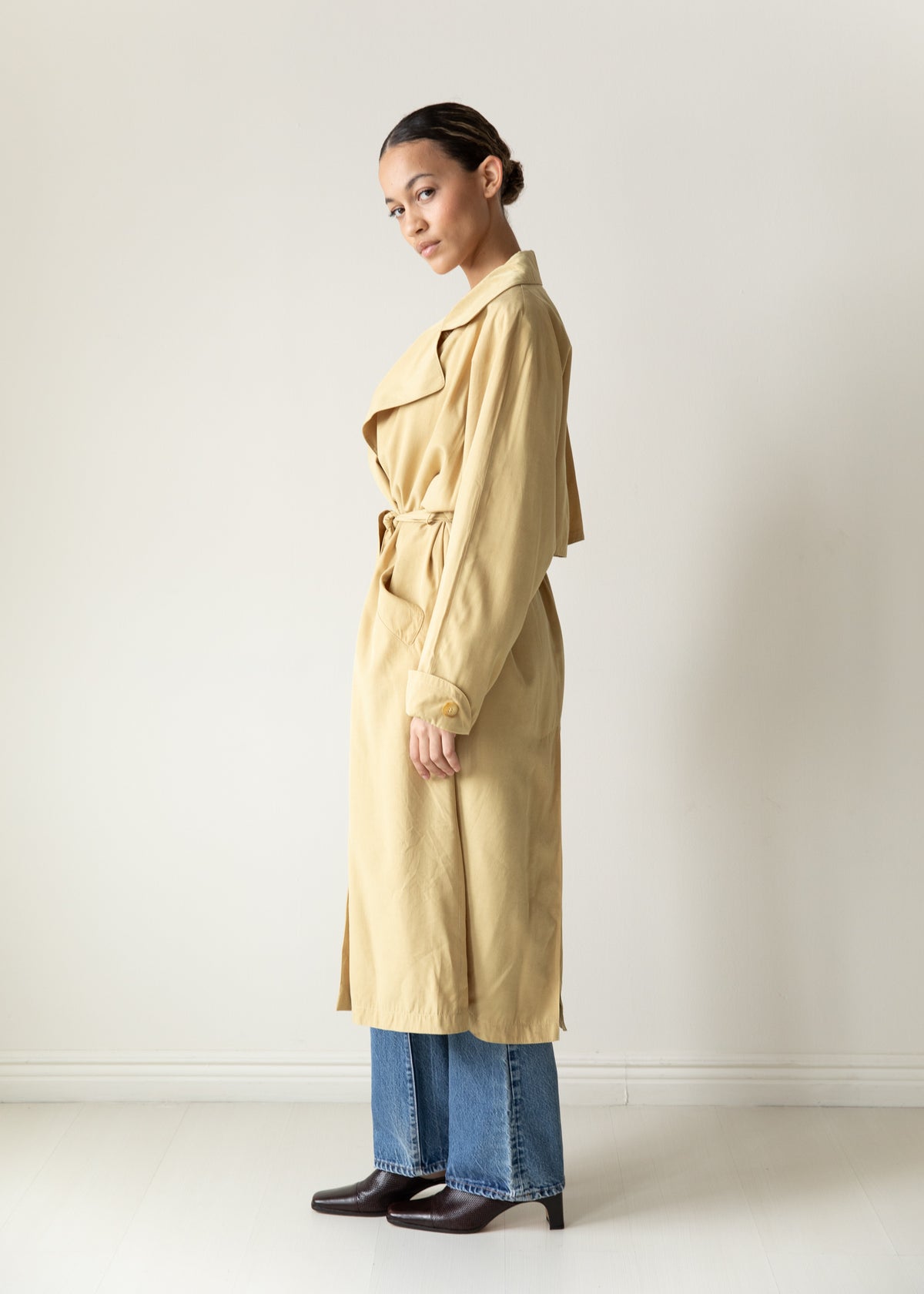 Vintage Silky Lightweight Trench Coat in Yellow