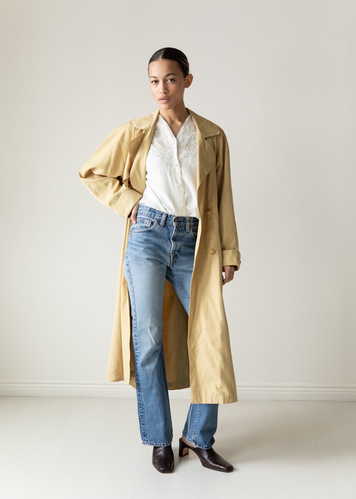 Vintage Silky Lightweight Trench Coat in Yellow