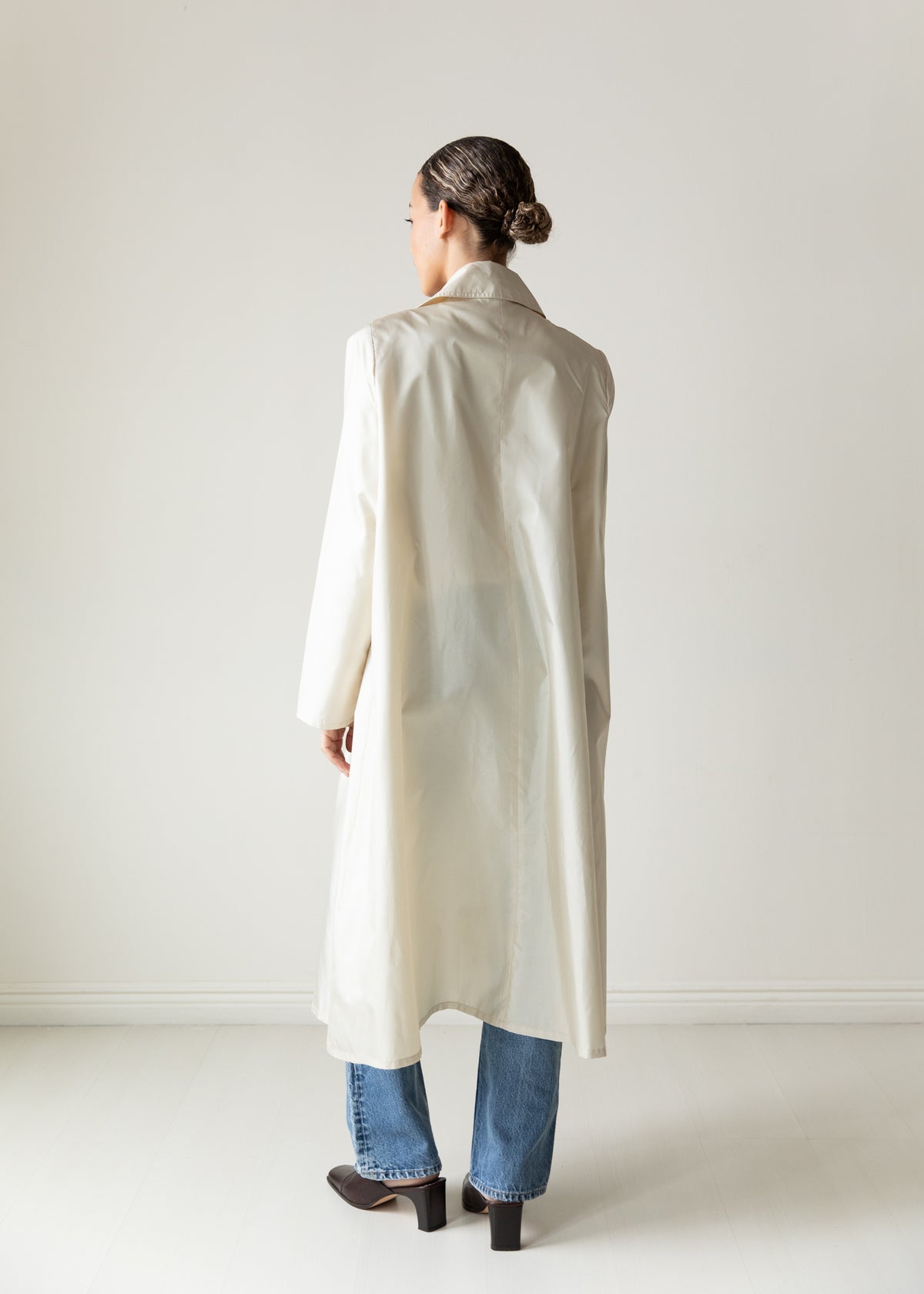 Vintage Silky Belted Raincoat in Cream