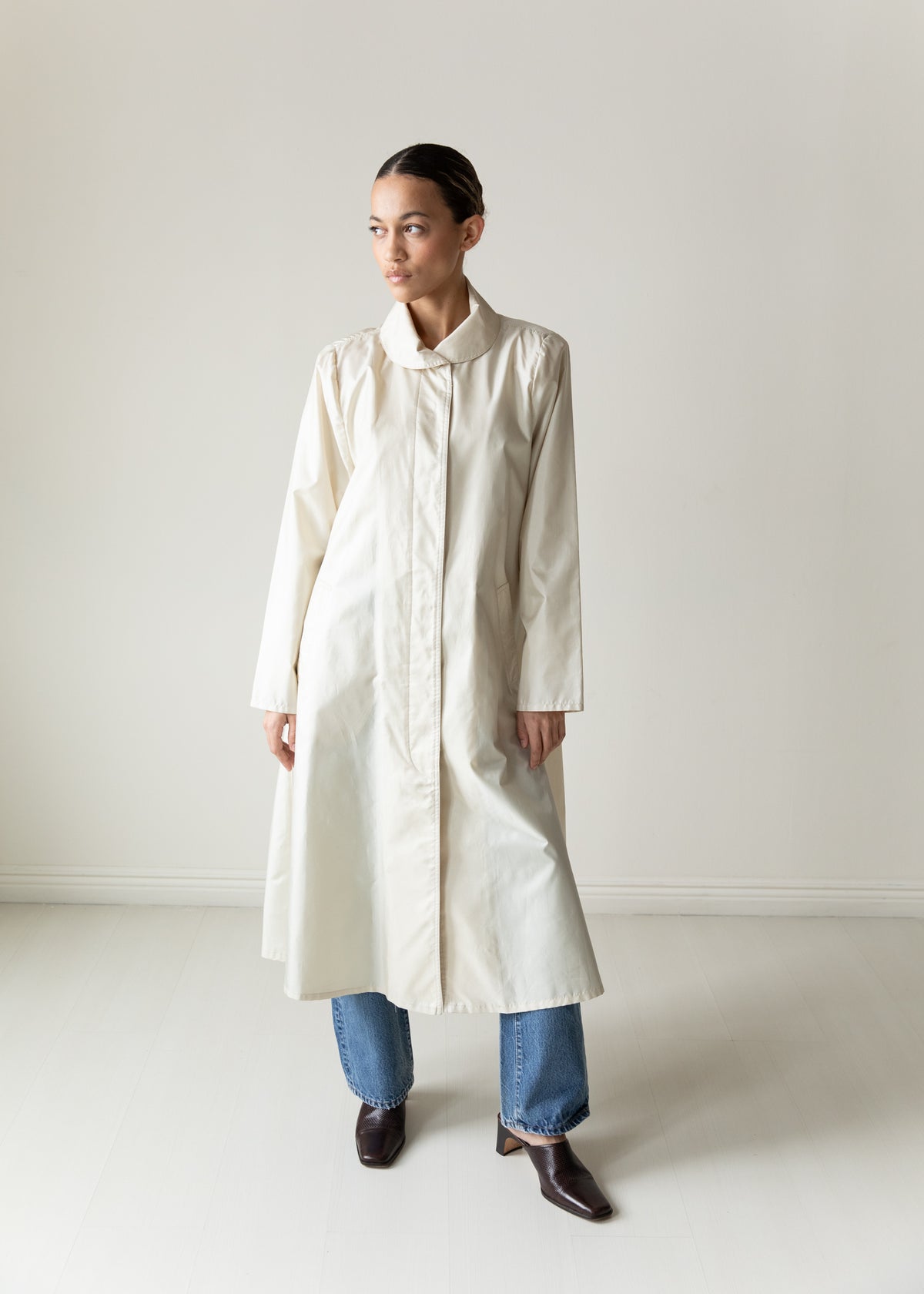 Vintage Silky Belted Raincoat in Cream