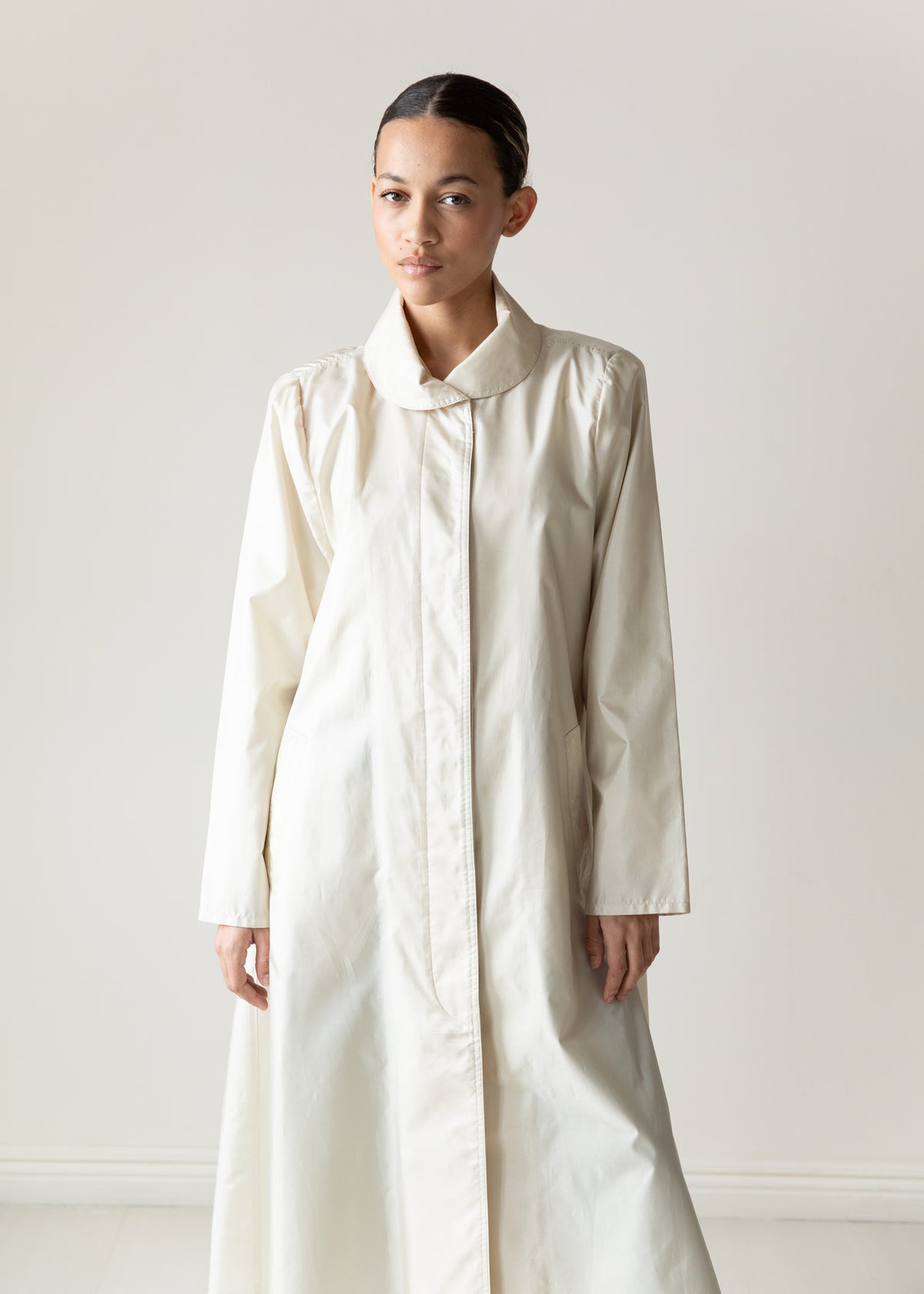 Vintage Silky Belted Raincoat in Cream
