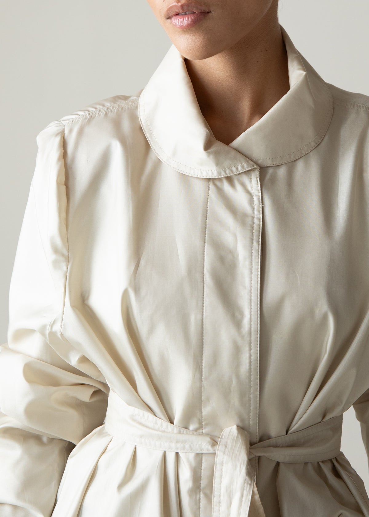 Vintage Silky Belted Raincoat in Cream