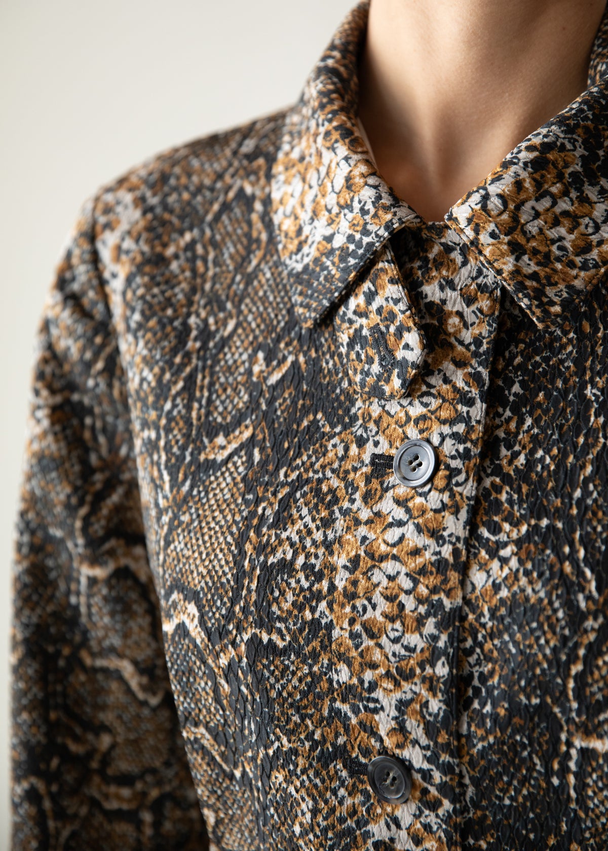 Vintage Snakeskin Print Belted Jacket in Black Brown