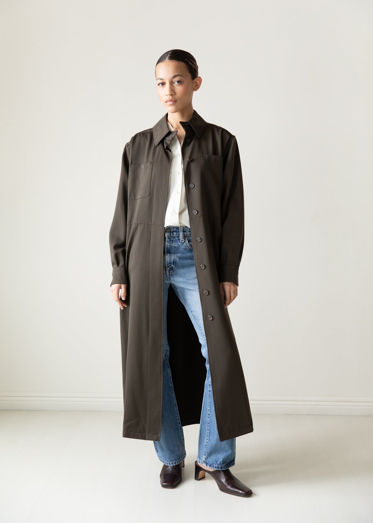 Vintage 80s Calvin Klein Maxi Jacket in Deep Brown
