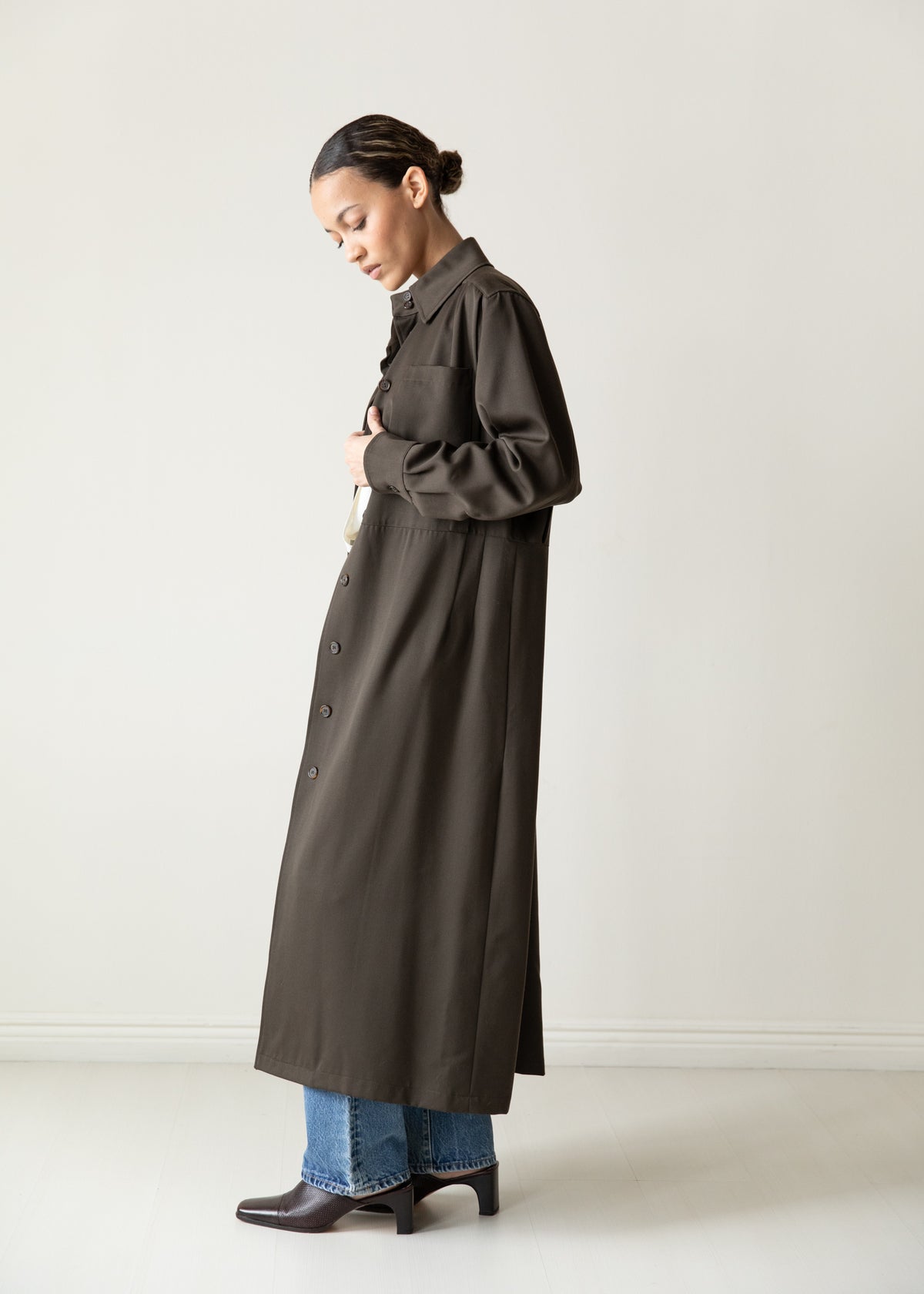 Vintage 80s Calvin Klein Maxi Jacket in Deep Brown