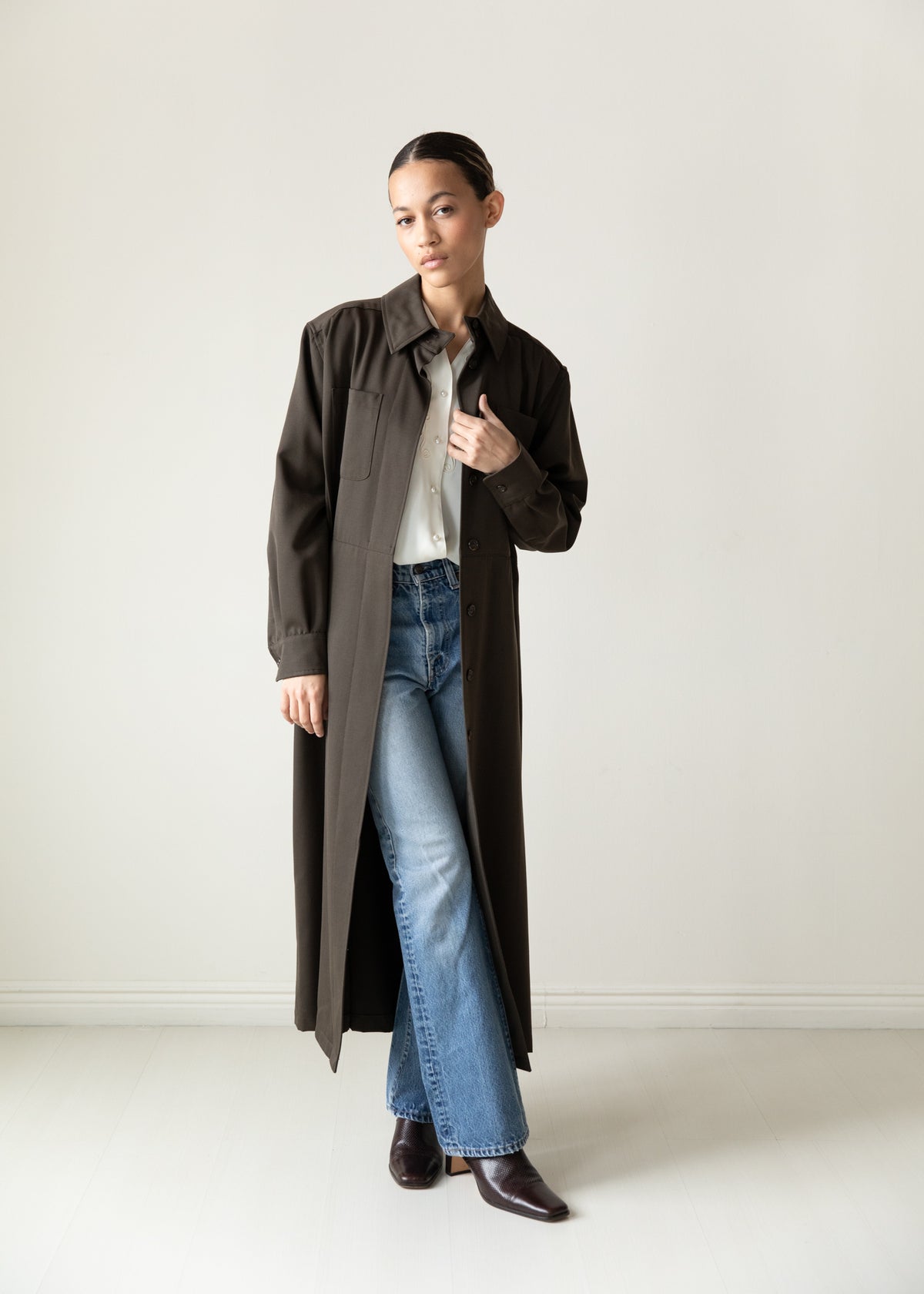 Vintage 80s Calvin Klein Maxi Jacket in Deep Brown