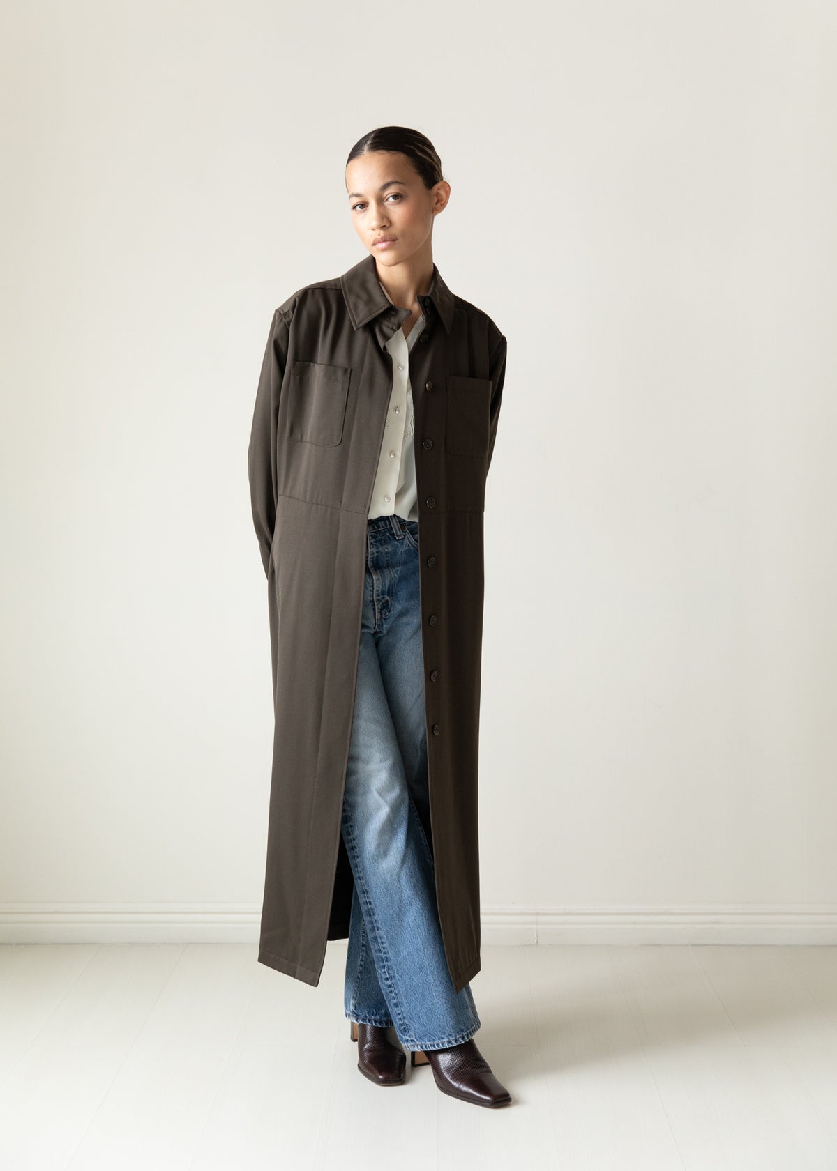 Vintage 80s Calvin Klein Maxi Jacket in Deep Brown