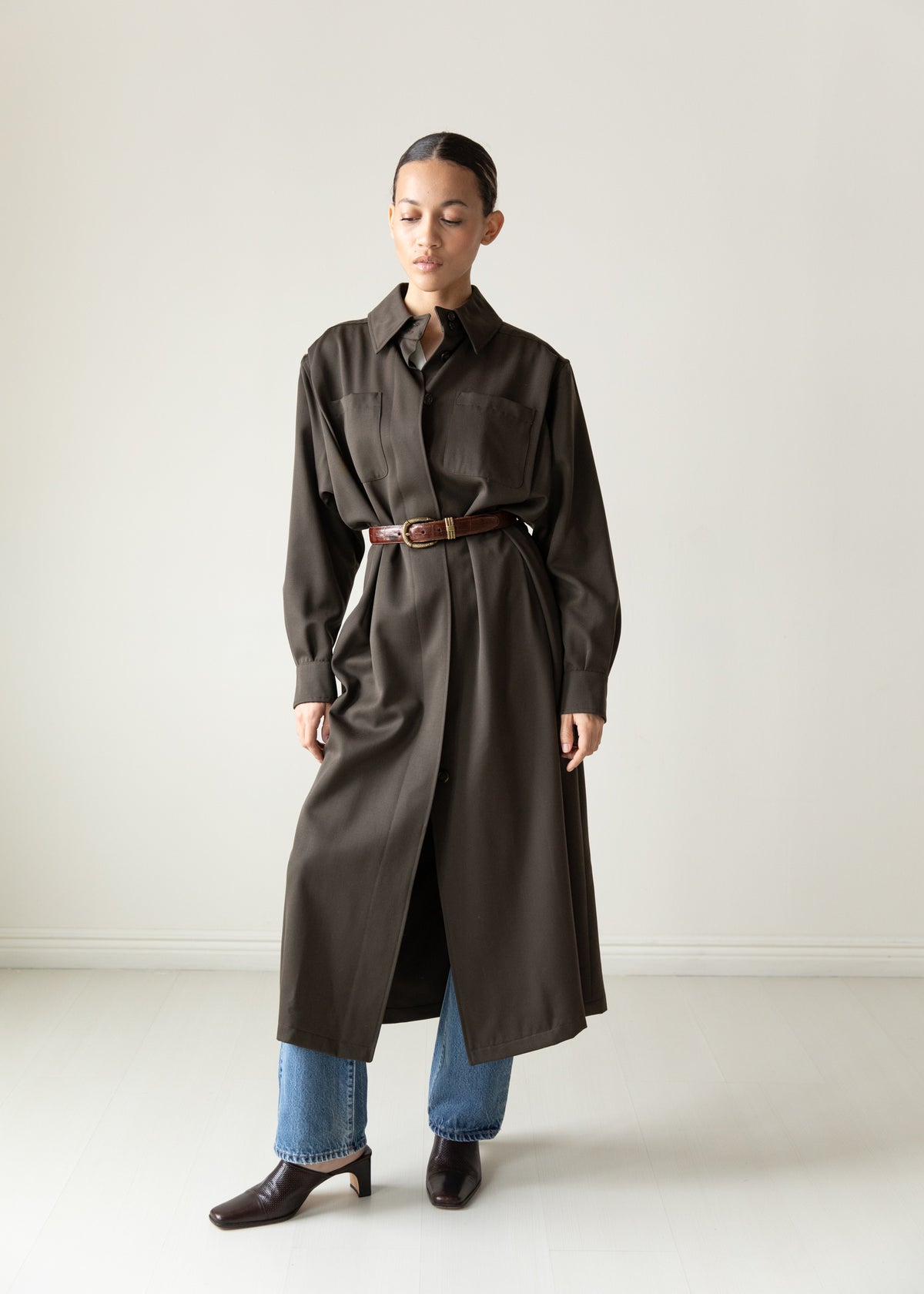 Vintage 80s Calvin Klein Maxi Jacket in Deep Brown