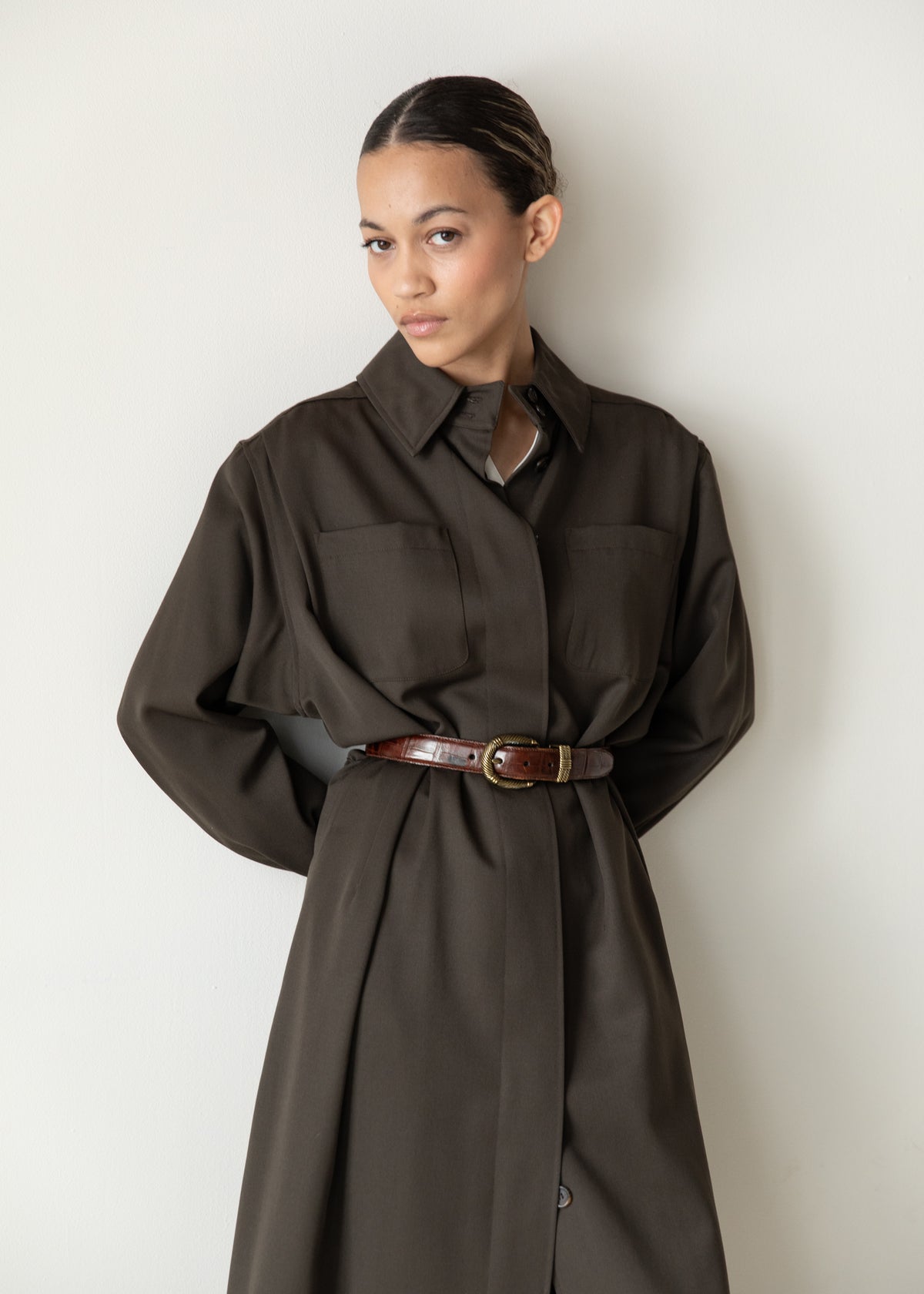 Vintage 80s Calvin Klein Maxi Jacket in Deep Brown