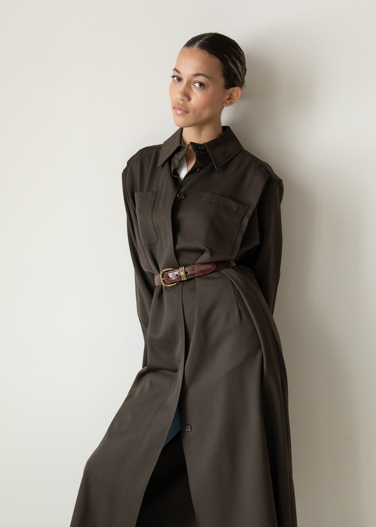 Vintage 80s Calvin Klein Maxi Jacket in Deep Brown
