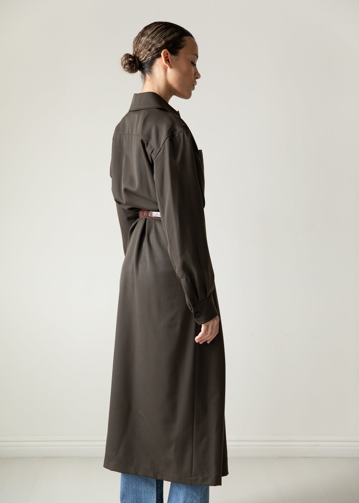 Vintage 80s Calvin Klein Maxi Jacket in Deep Brown
