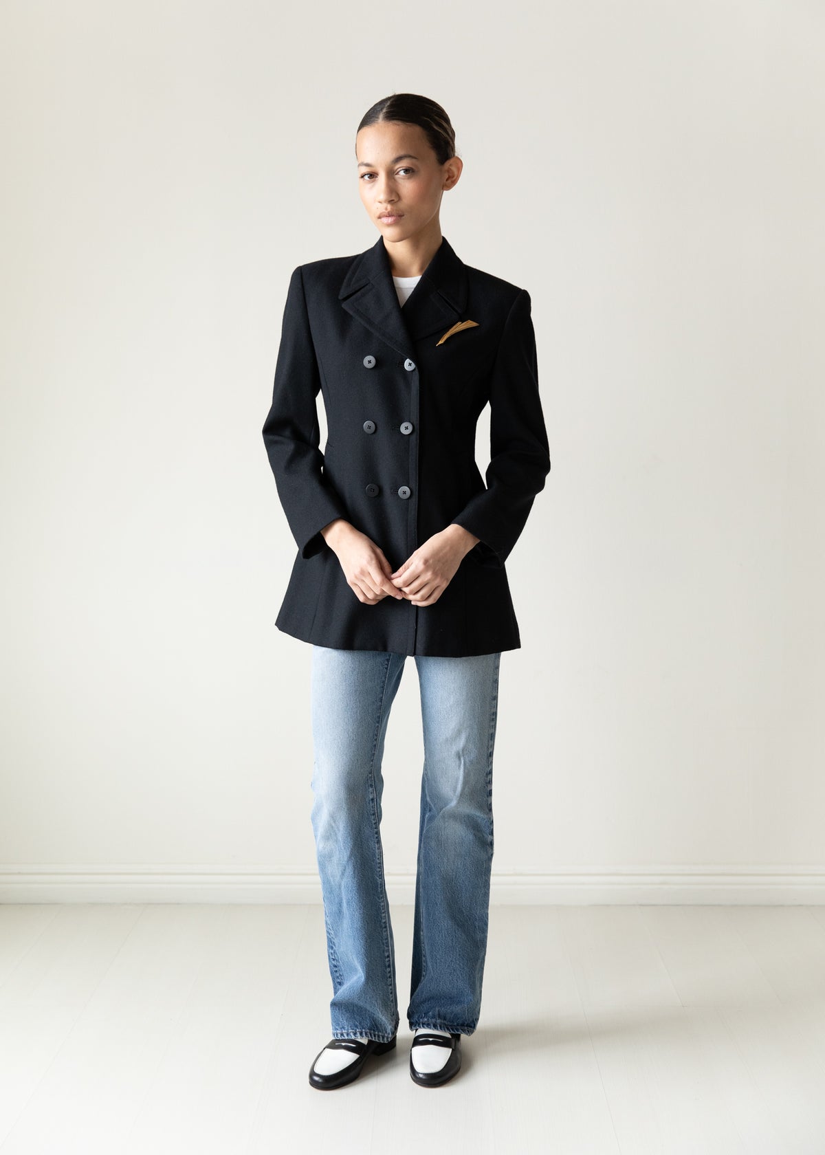 Vintage Wool Double-Breasted Tailored Jacket in Black