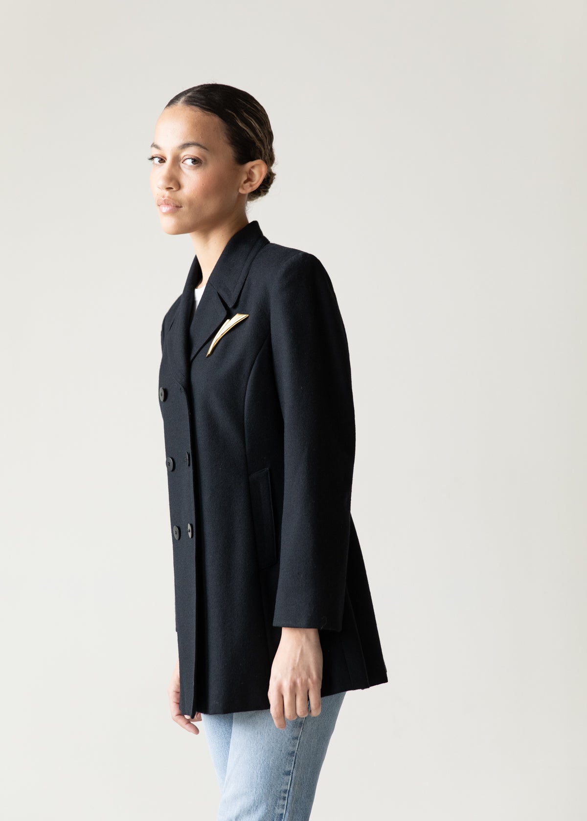 Vintage Wool Double-Breasted Tailored Jacket in Black