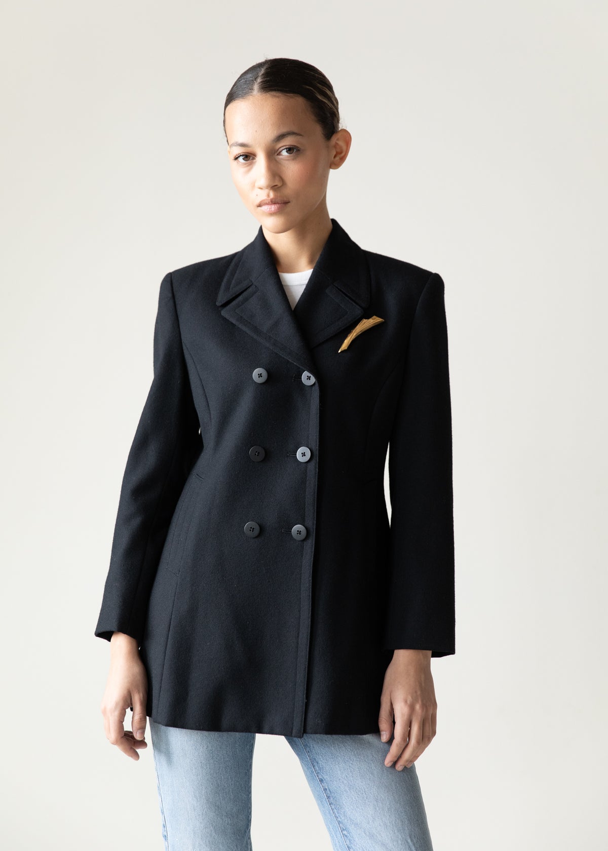 Vintage Wool Double-Breasted Tailored Jacket in Black