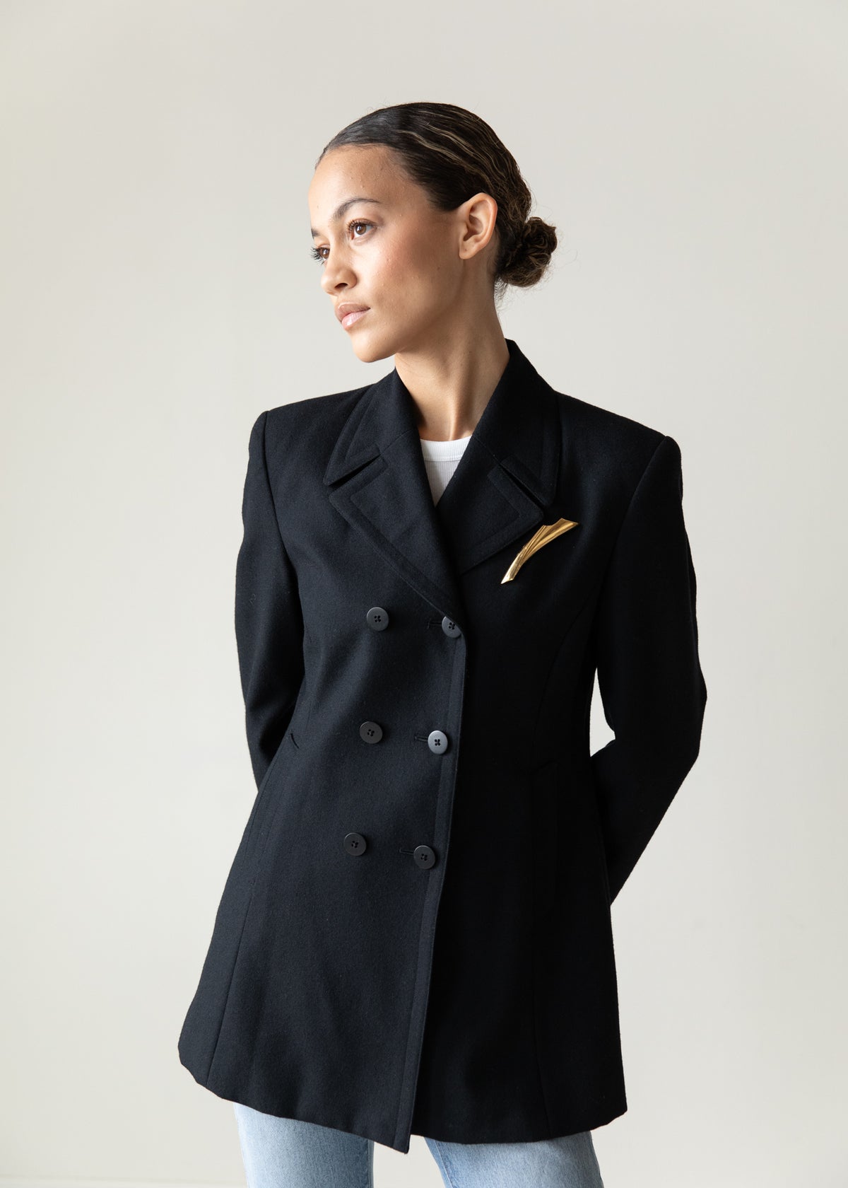 Vintage Wool Double-Breasted Tailored Jacket in Black