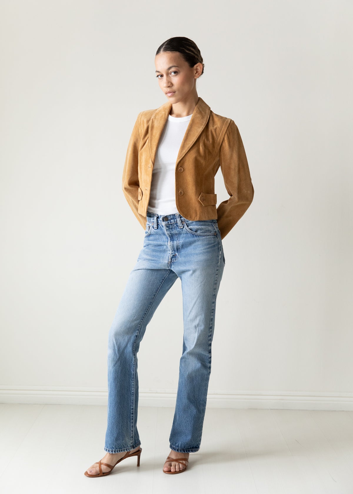 Vintage Cropped Suede Jacket in Camel