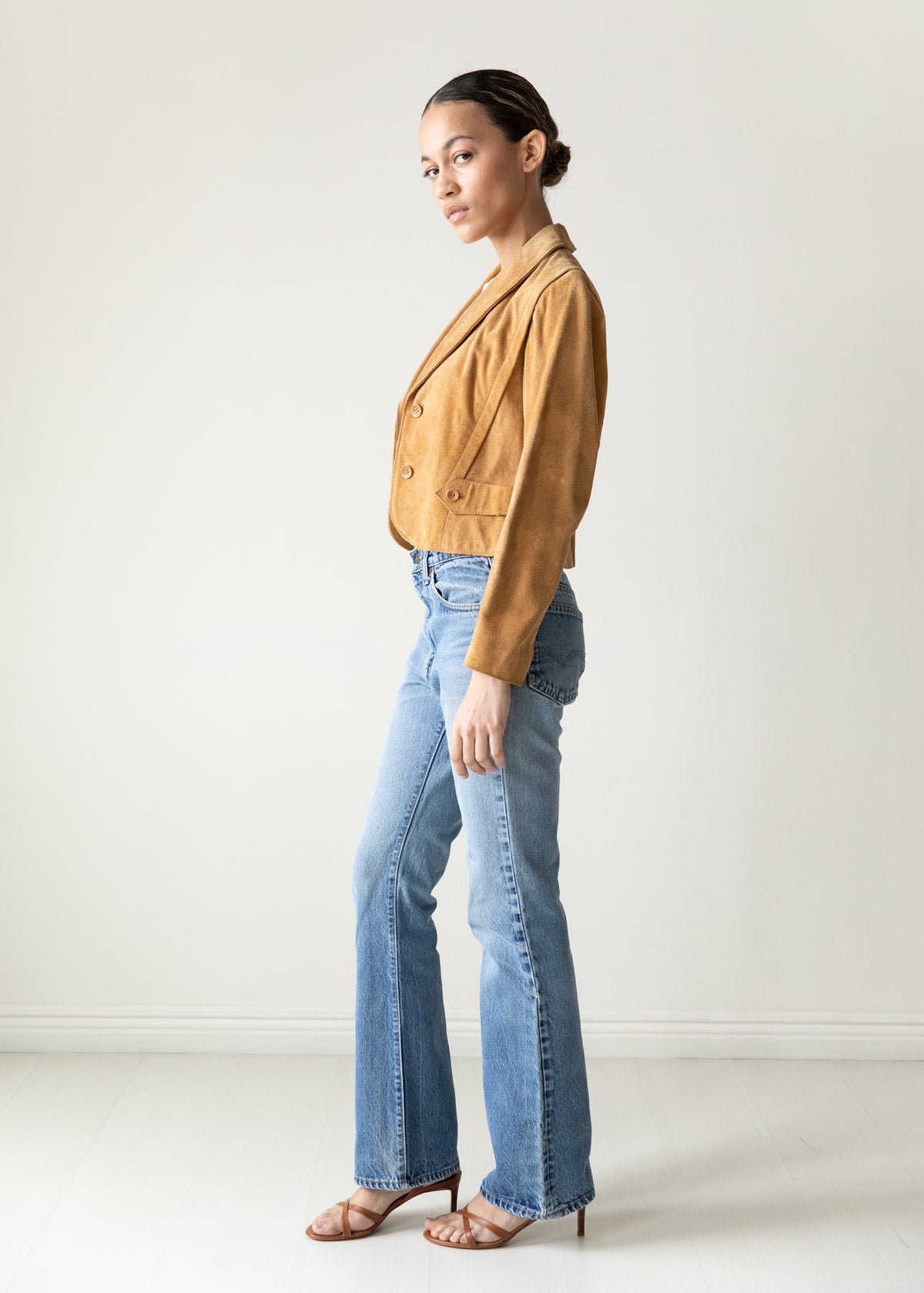 Vintage Cropped Suede Jacket in Camel