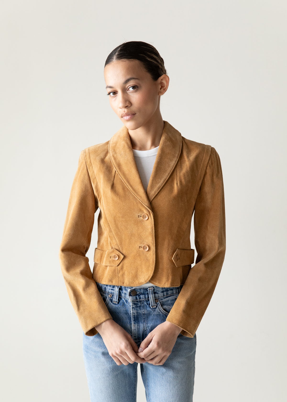 Vintage Cropped Suede Jacket in Camel