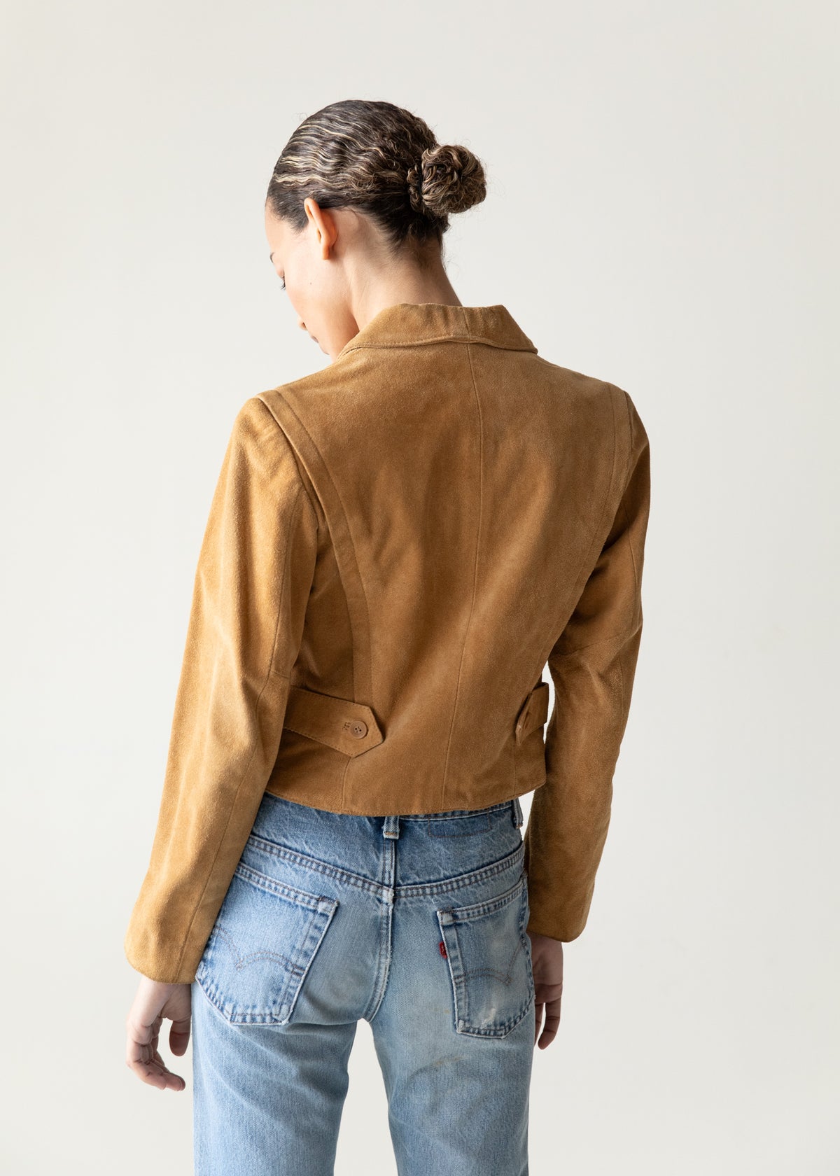 Vintage Cropped Suede Jacket in Camel
