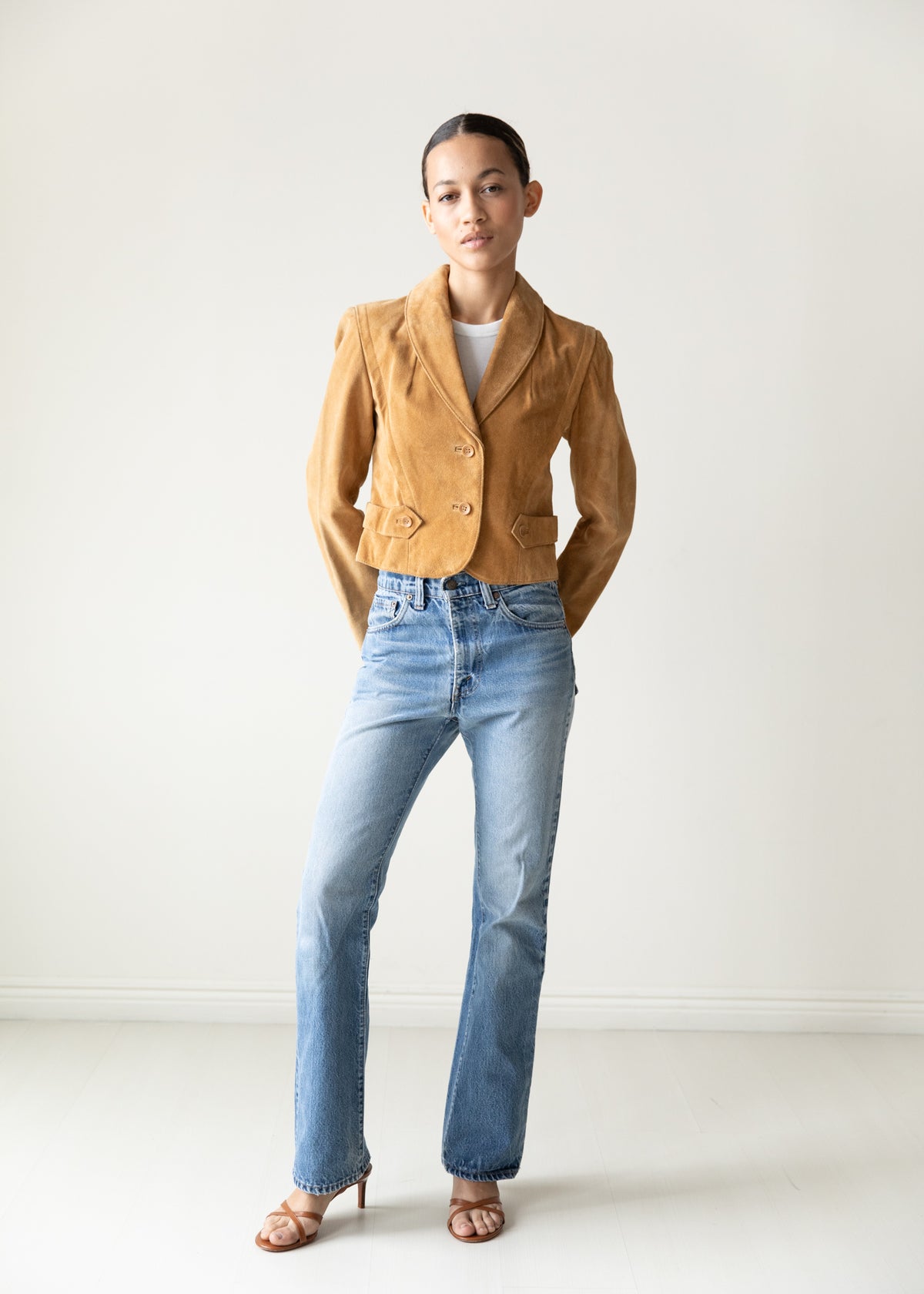 Vintage Cropped Suede Jacket in Camel