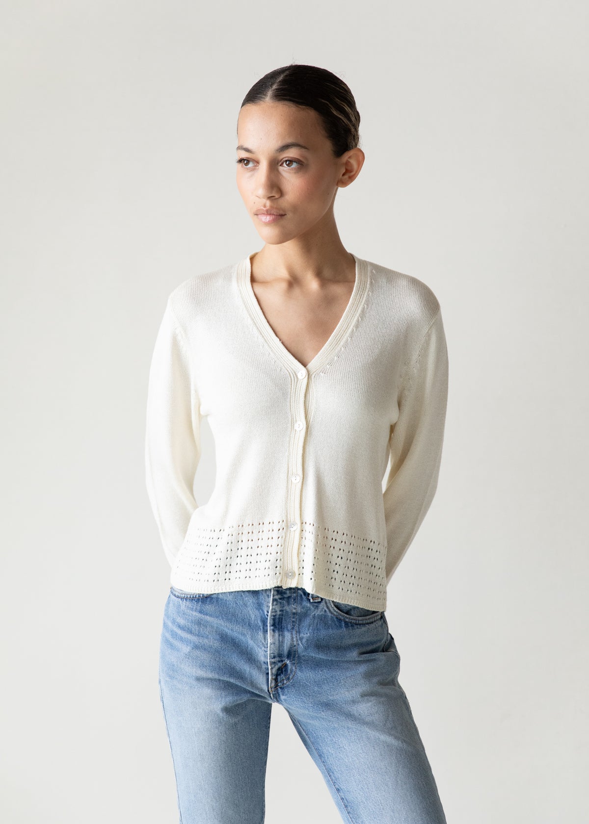 Vintage Fine Knit Cardigan in Cream