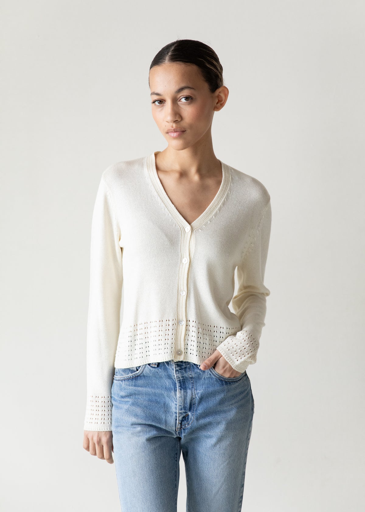 Vintage Fine Knit Cardigan in Cream