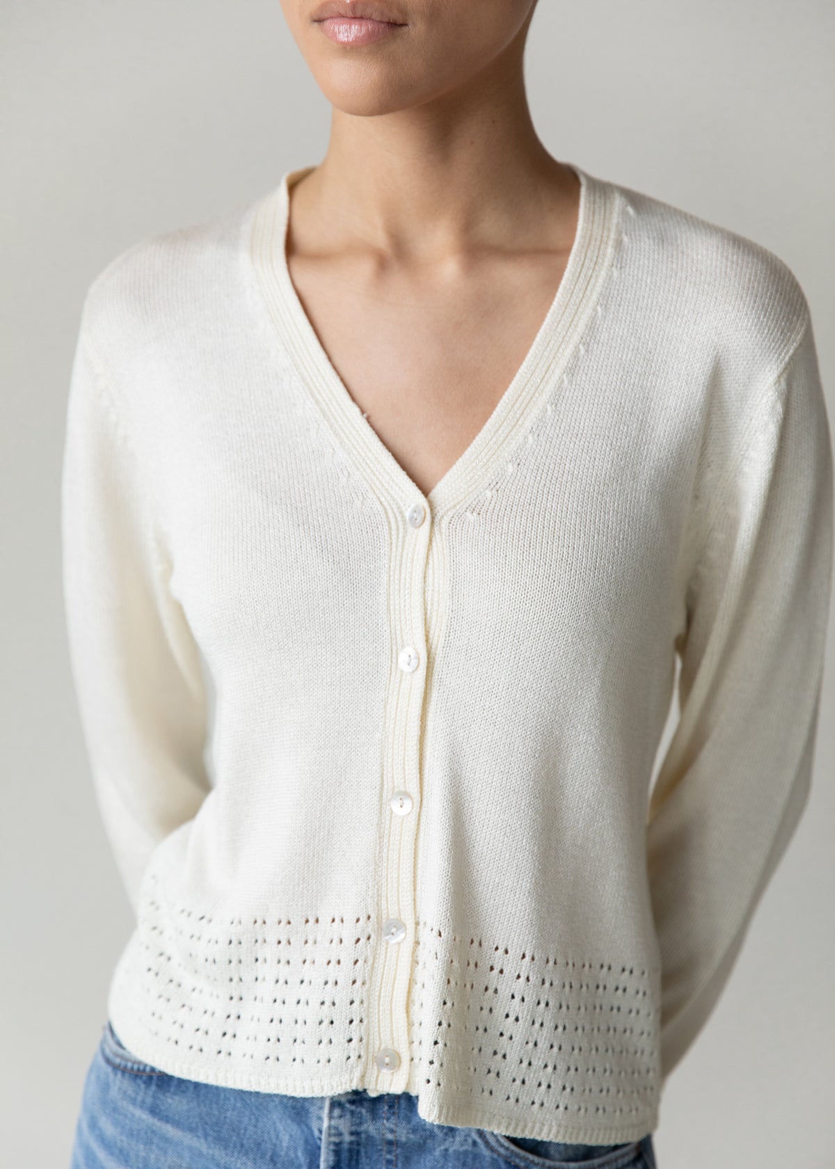 Vintage Fine Knit Cardigan in Cream