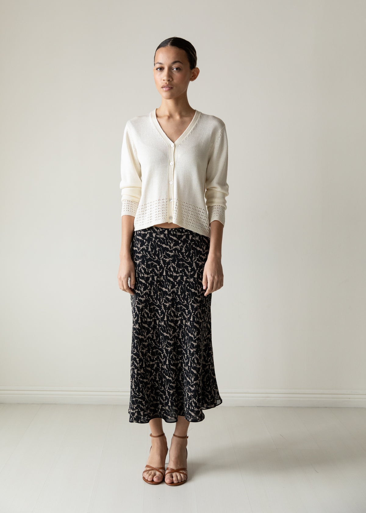 Vintage Silk Skirt in Black Floral